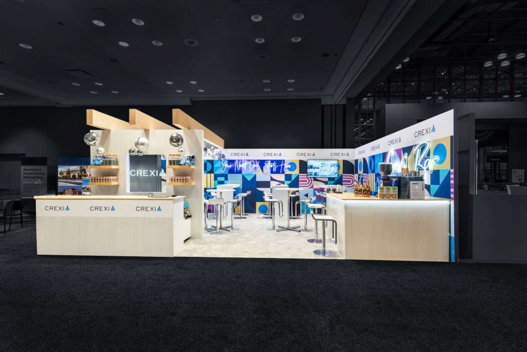custom 20x20 tradeshow booth designed for Crexi at ICSC 2024